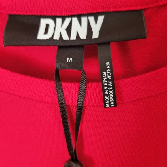 DKNY Women T-Shirt Red Sequined Shiny Short Sleeve NWT Size Medium Casual Logo - Picture 6 of 9